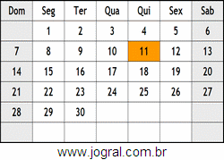Calendário Junho Ano 1903