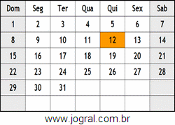 Calendário Outubro Ano 1933