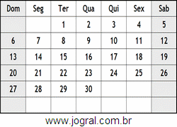 Calendário Junho Ano 1948