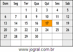 Calendário Junho Ano 1954