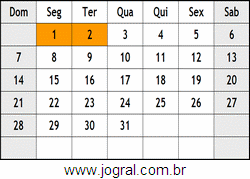 Calendário Março Ano 1954