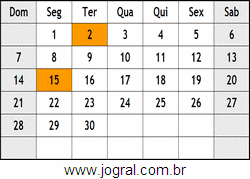 Calendário Novembro Ano 1954