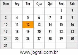 Calendário Outubro Ano 1954