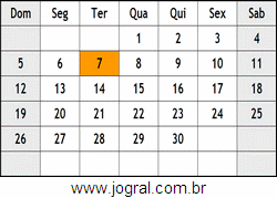 Calendário Setembro Ano 1954