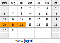Calendário Fevereiro Ano 1955