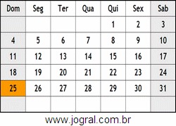 Calendário Dezembro Ano 1960