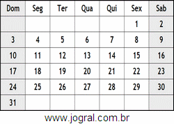 Calendário Julho Ano 1960