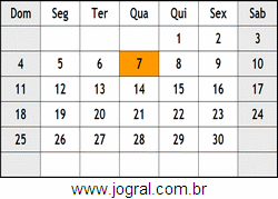 Calendário Setembro Ano 1960