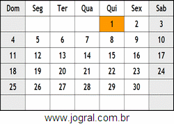 Calendário Junho Ano 1961