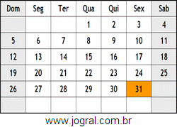 Calendário Março Ano 1961