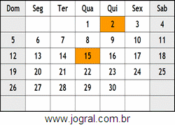 Calendário Novembro Ano 1961