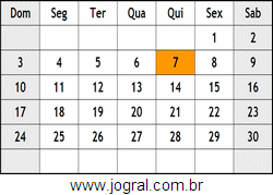 Calendário Setembro Ano 1961