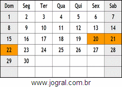 Calendário Abril Ano 1962