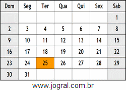 Calendário Dezembro Ano 1962