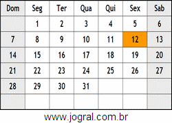 Calendário Outubro Ano 1962