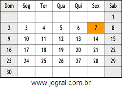 Calendário Setembro Ano 1962