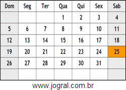 Calendário Dezembro Ano 1965