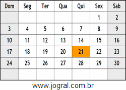 Calendário Junho Ano 1973
