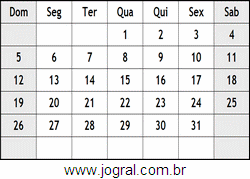 Calendário Agosto Ano 1979