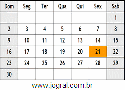 Calendário Abril Ano 1989