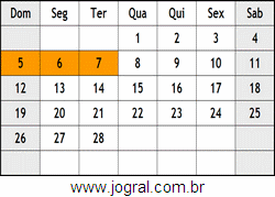 Calendário Fevereiro Ano 1989