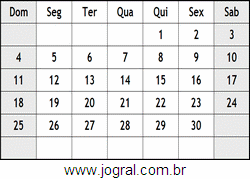 Calendário Junho Ano 1989