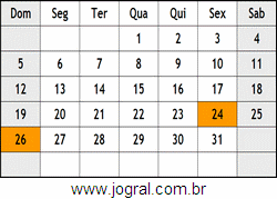 Calendário Março Ano 1989