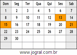 Calendário Abril Ano 1990