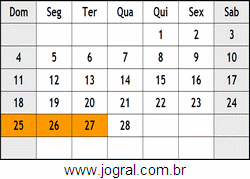 Calendário Fevereiro Ano 1990