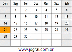 Calendário Abril Ano 1991