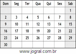 Calendário Junho Ano 1991