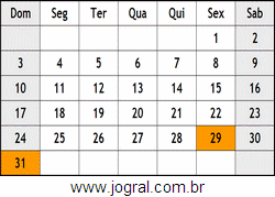 Calendário Março Ano 1991