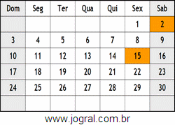 Calendário Novembro Ano 1991