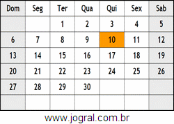 Calendário Junho Ano 1993