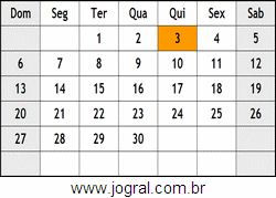 Calendário Junho Ano 1999