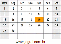 Calendário Junho Ano 2014