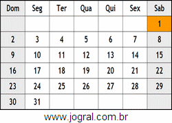 Calendário Janeiro Ano 2039