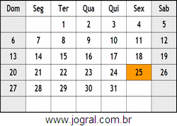 Calendário Dezembro Ano 2048