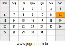 Calendário Outubro Ano 2052