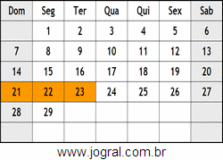 Calendário Fevereiro Ano 2072