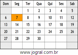 Calendário Setembro Ano 2076