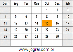 Calendário Junho Ano 2079