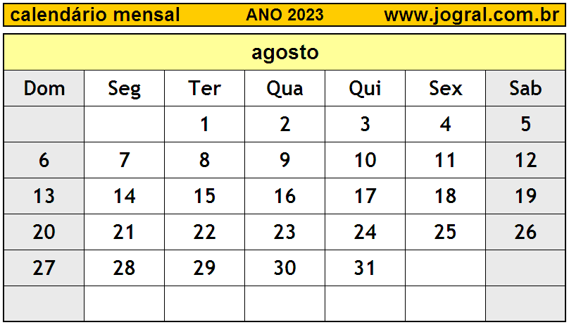 CALENDÁRIO AGOSTO 2023 COM FERIADOS E LUAS 