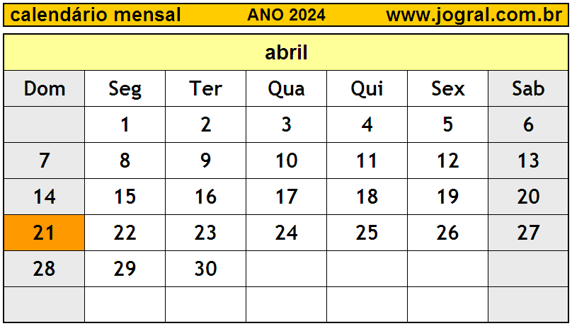 Calendario Abril 2024